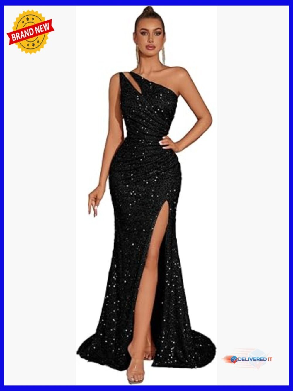 Sequin Tulle Formal Dress One Shoulder Floor Length Mermaid Prom Gown